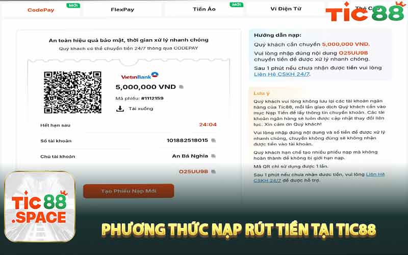Phương Thức Nạp Rút Tiền Tại Tic88